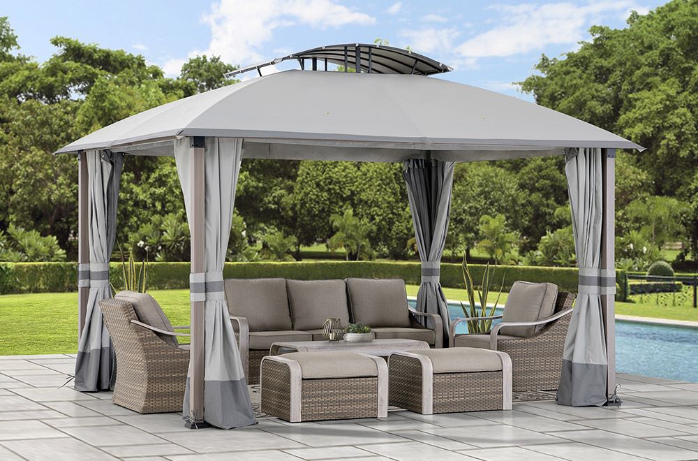 SUNJOY 11x13 Outdoor Canopy Gazebo Kit with Netting and Curtain