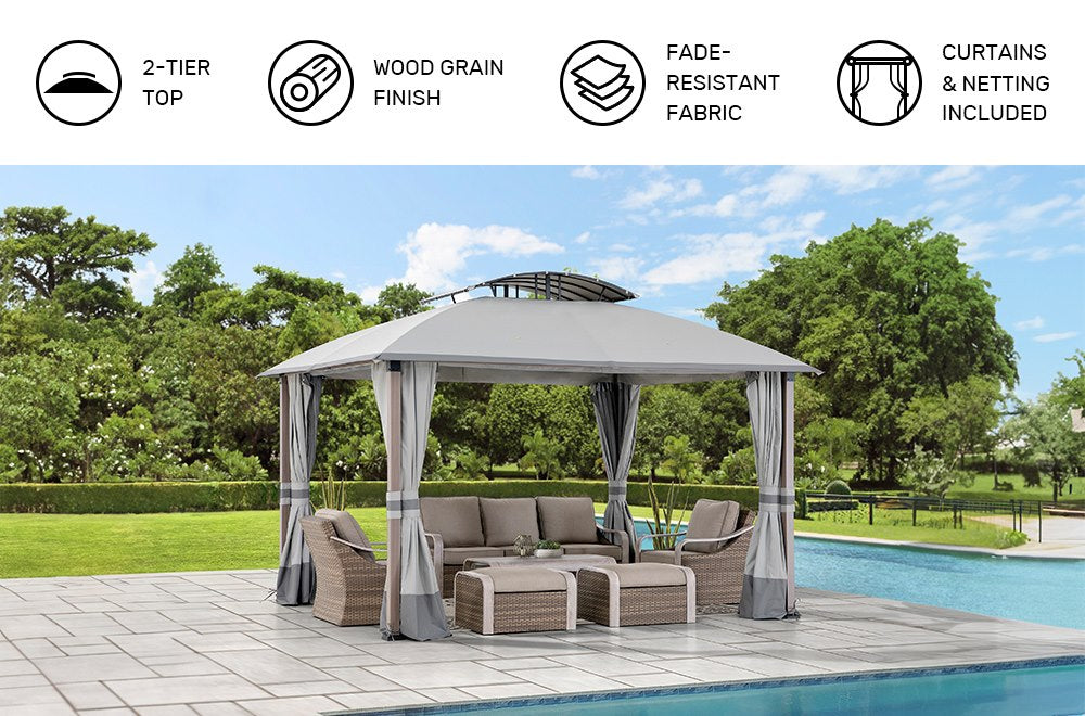 SUNJOY 11x13 Outdoor Canopy Gazebo Kit with Netting and Curtain