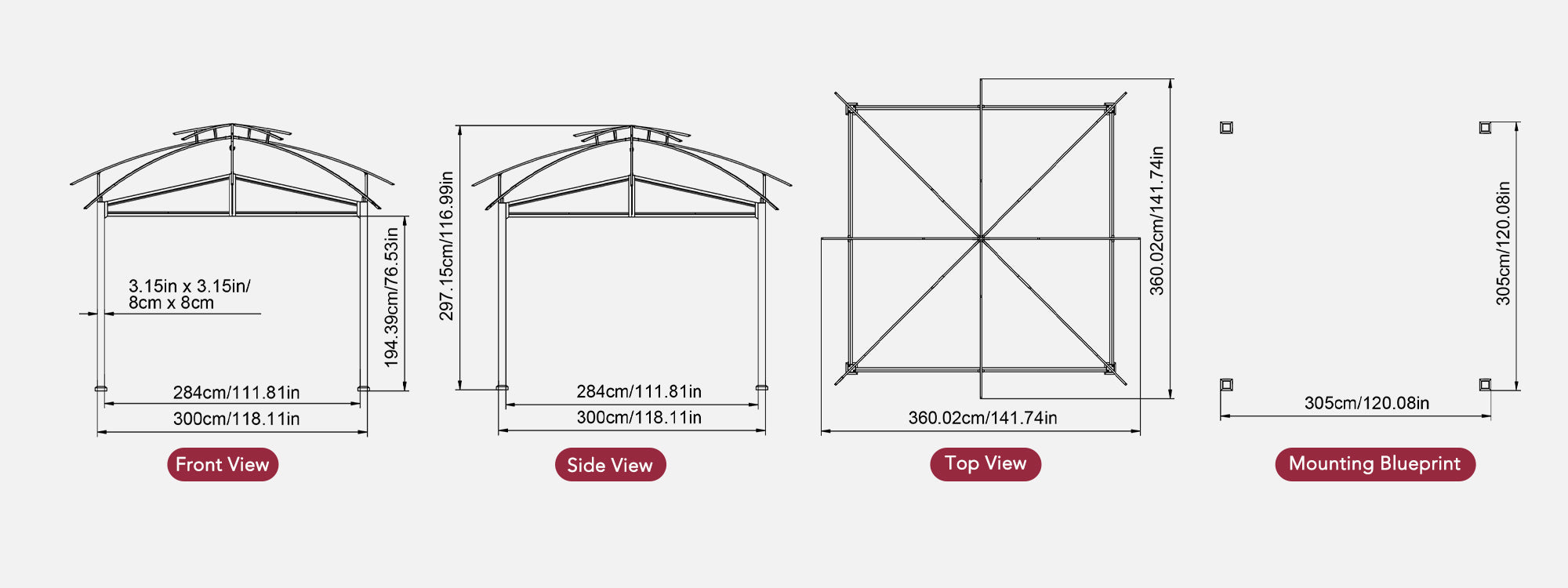 SUNJOY 12x12 Hillsdale Soft Top Gazebo with 4 Counterweights and Netting