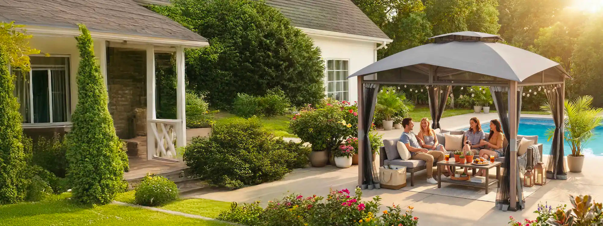 SUNJOY 12x12 Hillsdale Soft Top Gazebo with 4 Counterweights and Netting