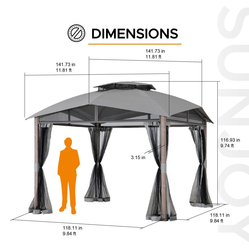 SUNJOY 12x12 Hillsdale Soft Top Gazebo with 4 Counterweights and Netting.
