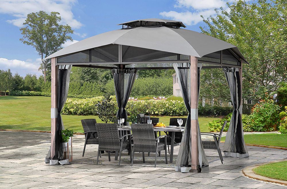 SUNJOY 12x12 Hillsdale Soft Top Gazebo with 4 Counterweights and Netting