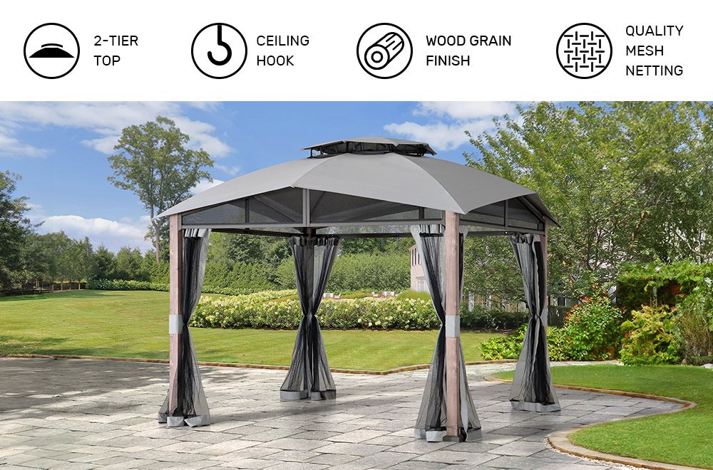 SUNJOY 12x12 Hillsdale Soft Top Gazebo with 4 Counterweights and Netting