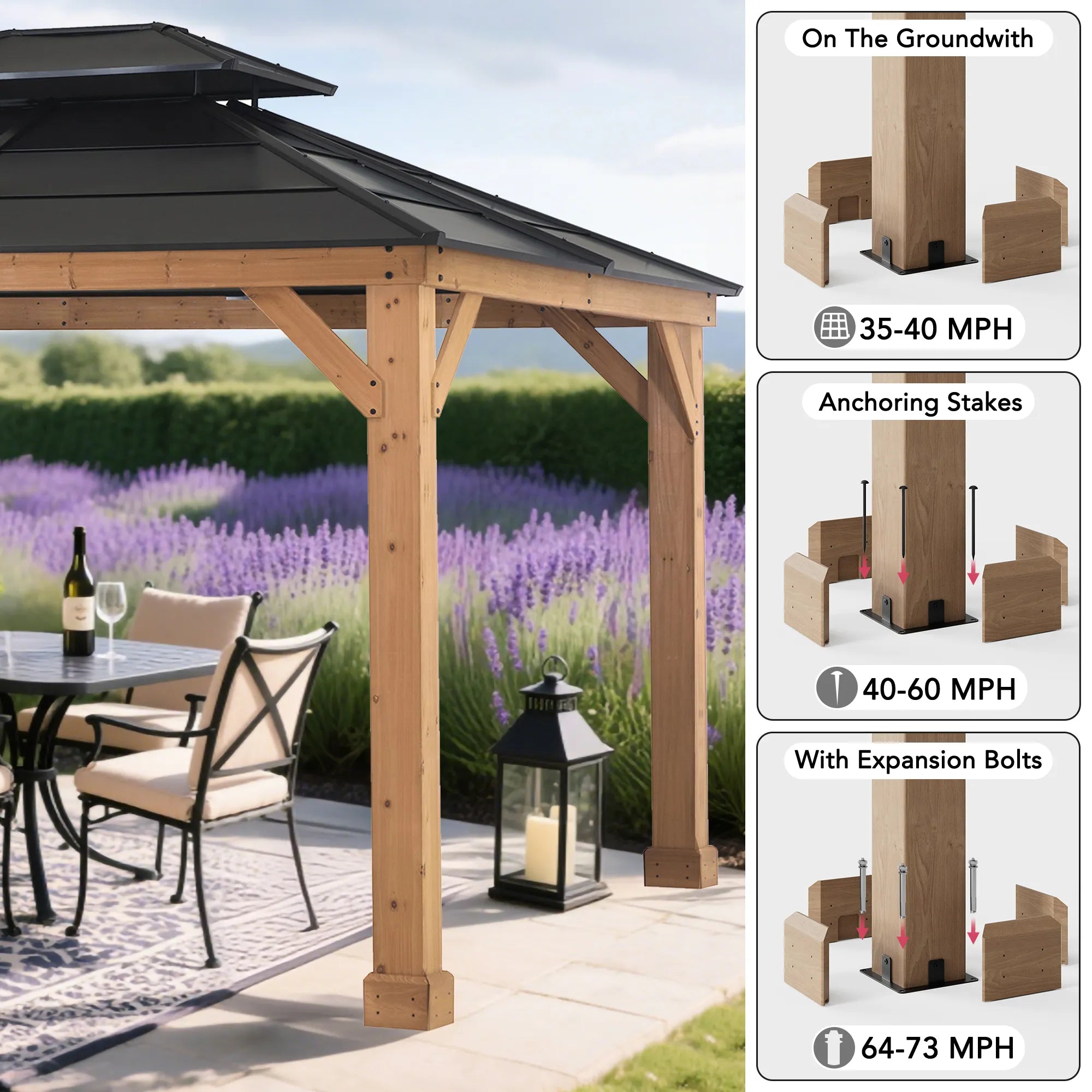 SUNJOY 11x13 Cedar Hardtop Gazebo with Heavy-Duty Steel Roof & Ceiling Hook - Natural Cedar