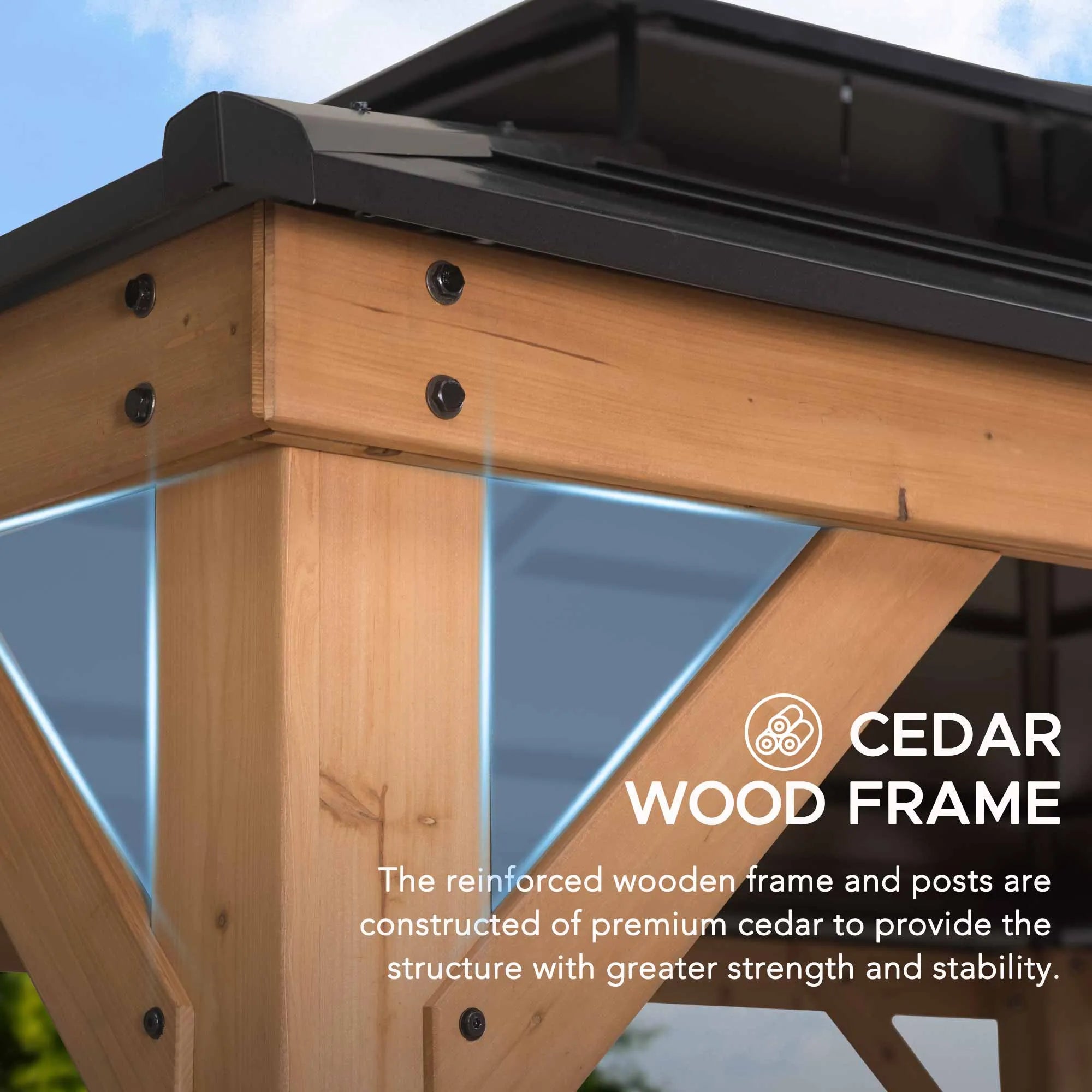 SUNJOY 11x13 Cedar Hardtop Gazebo with Ceiling Hook & Durable Steel Roof - Natural Cedar