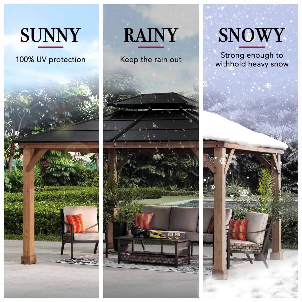 SUNJOY 11x13 Hardtop Gazebo with Cedar Frame and Ceiling Hook.