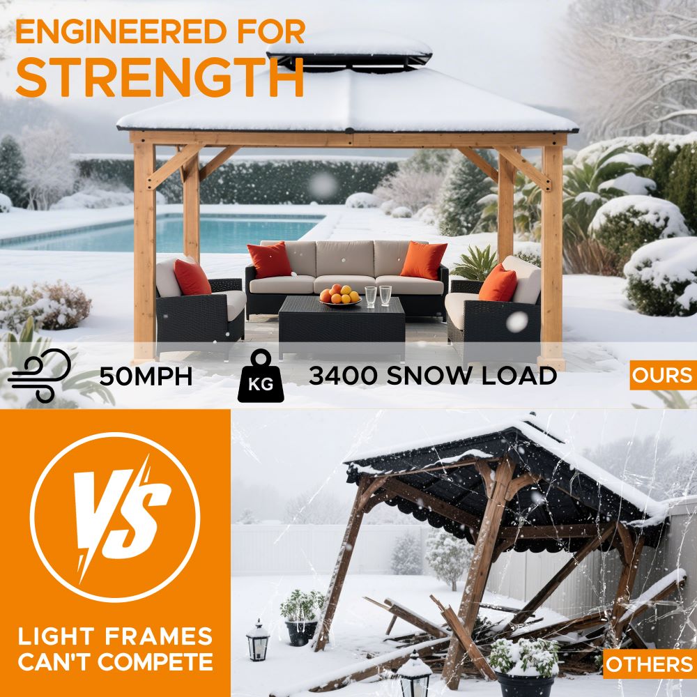 SUNJOY 11x13 Cedar Hardtop Gazebo with Heavy-Duty Steel Roof & Ceiling Hook - Natural Cedar