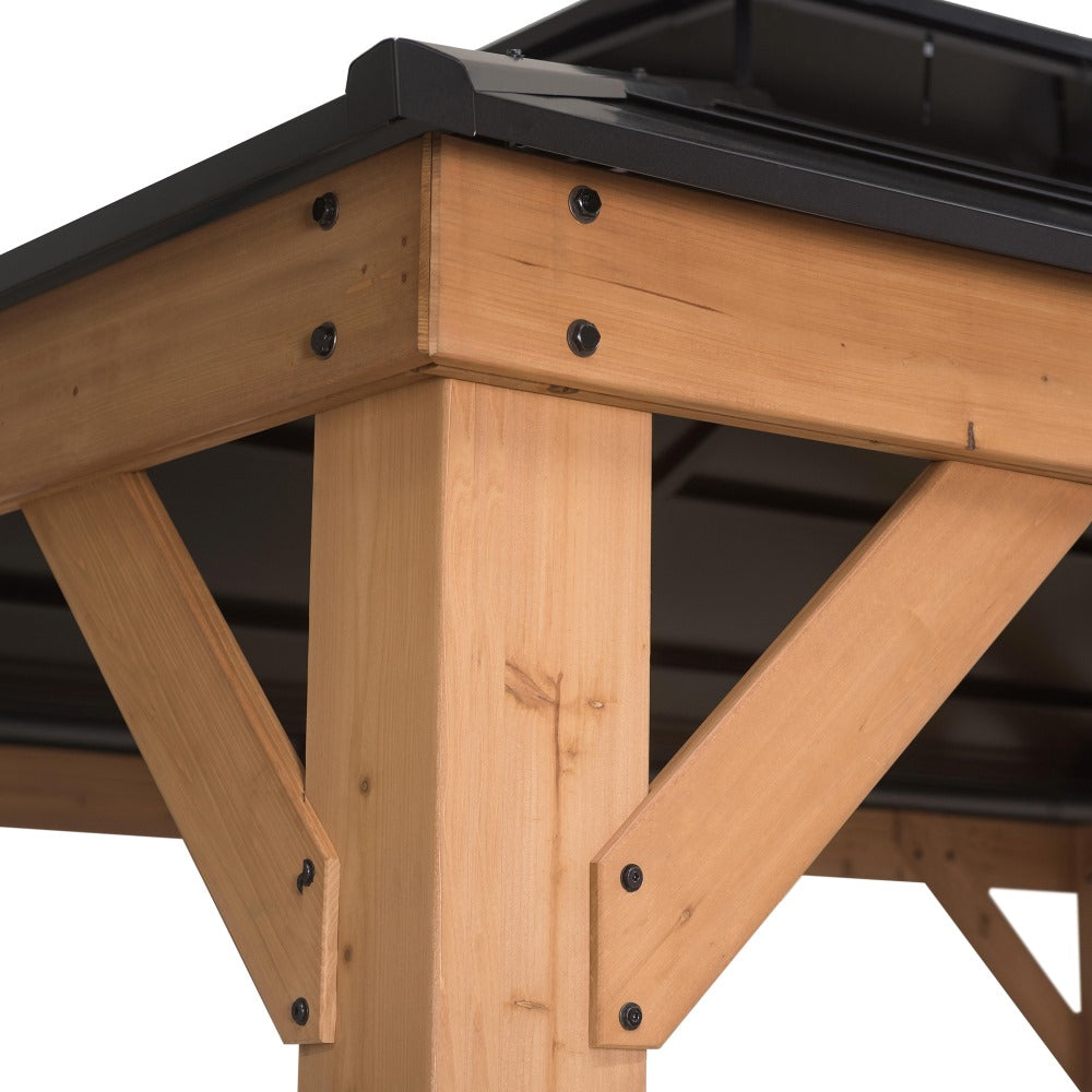 SUNJOY 11x13 Hardtop Gazebo with Cedar Frame and Ceiling Hook - Natural Cedar