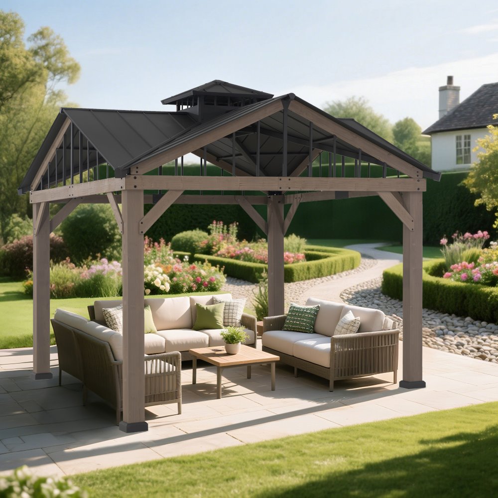 SUNJOY 12x12 Roanforth Gazebo With 2-Tier Roof and Ceiling Hook.