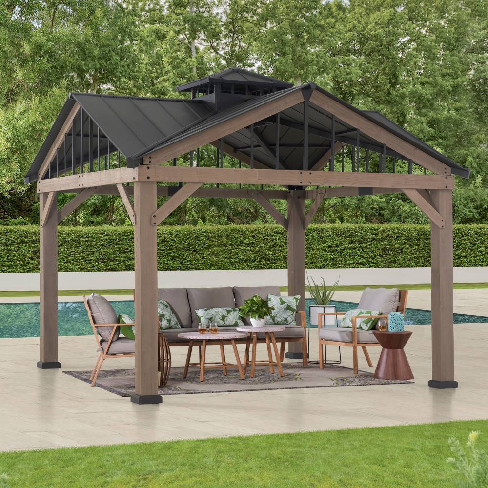 SUNJOY 12x12 Roanforth Gazebo With 2-Tier Roof and Ceiling Hook.