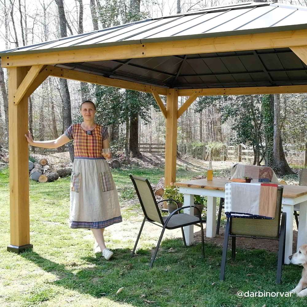 SUNJOY 11x13 Wooden Gazebo Kits with Skylight and Ceiling Hook.