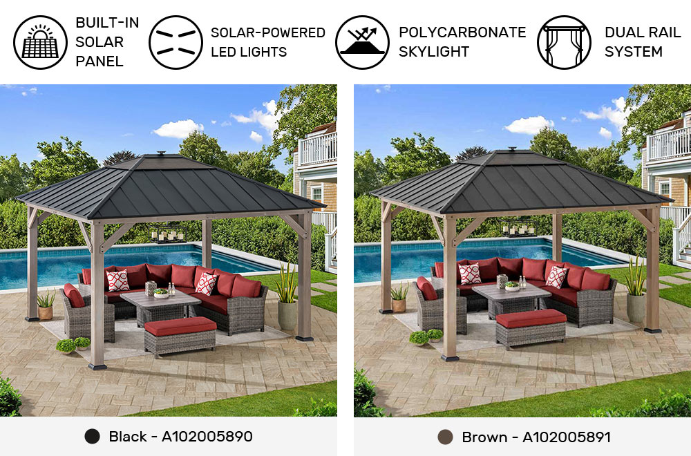 SUNJOY 11x13 Wooden Gazebo with Solar Panel, LED Lights and Ceiling Hook