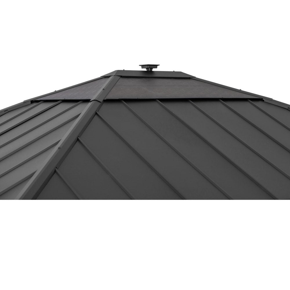 SUNJOY 11x13 Wooden Gazebo with Solar Panel, LED Lights and Ceiling Hook - Brown
