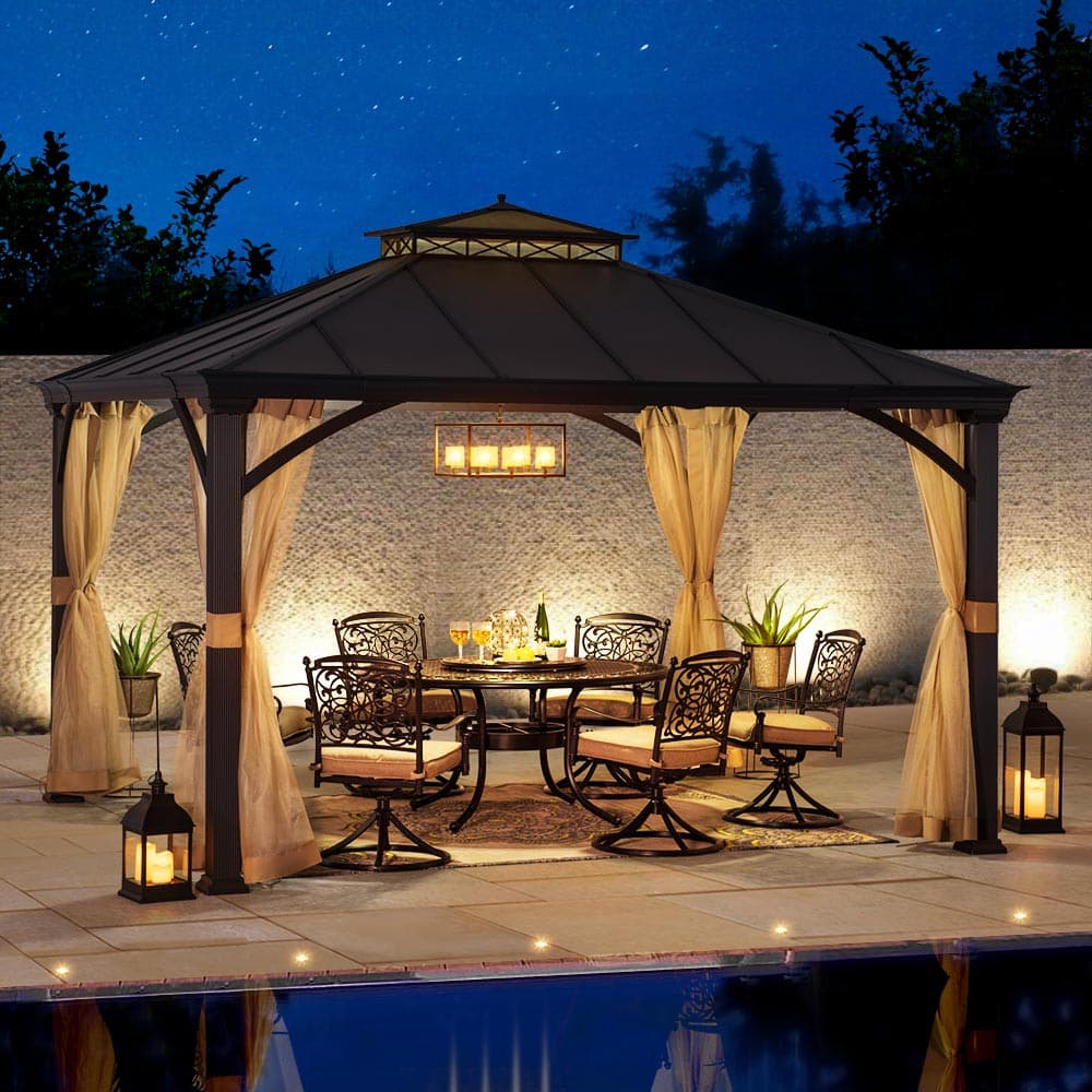 SUNJOY 11x13 Metal Gazebo with Aluminum Frame and Privacy Netting.