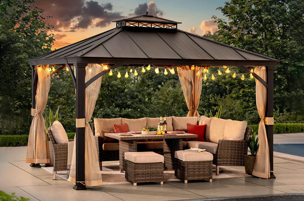 SUNJOY 11x13 Metal Gazebo with Aluminum Frame and Privacy Netting