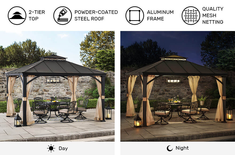 SUNJOY 11x13 Metal Gazebo with Aluminum Frame and Privacy Netting