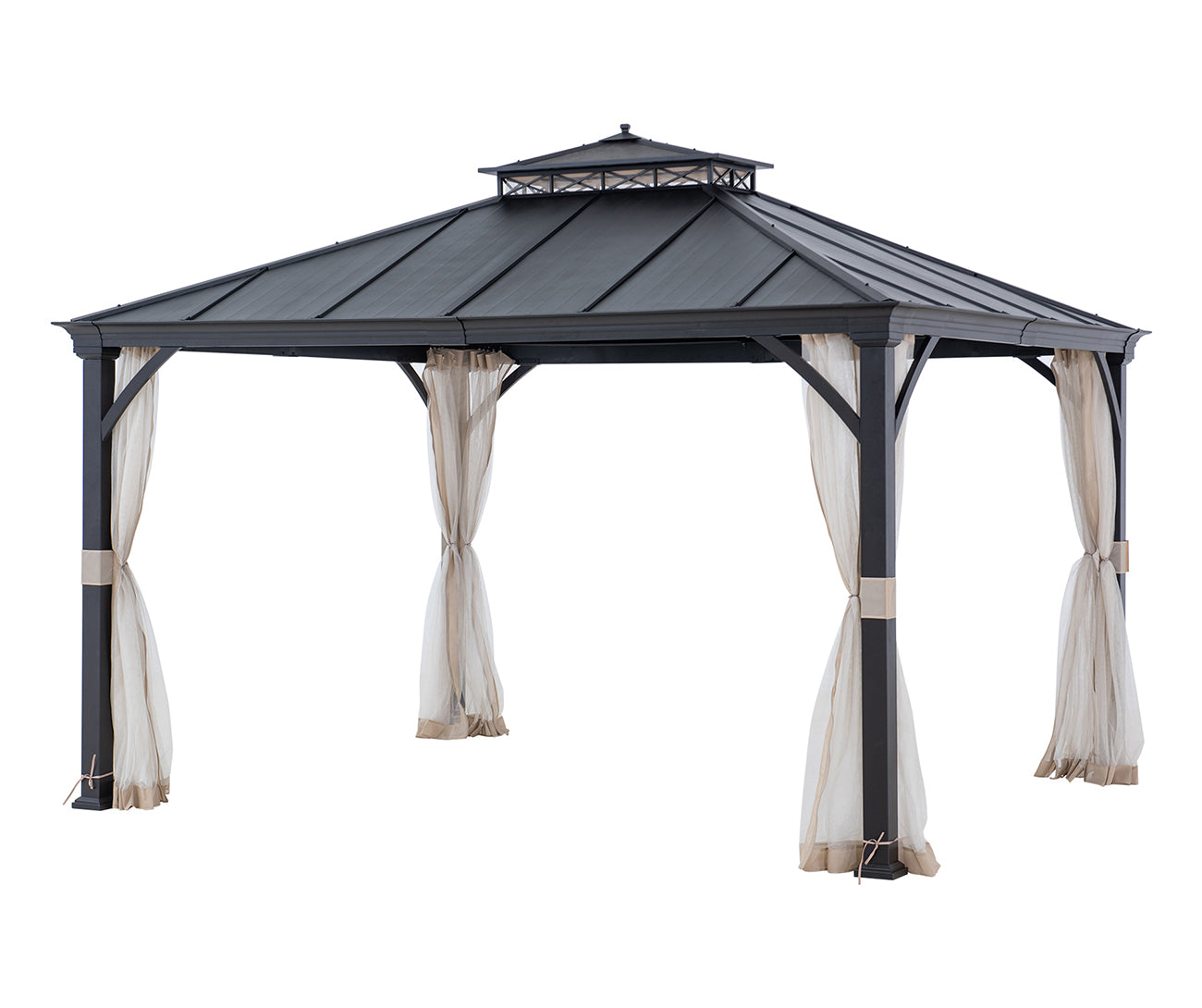 Crown Lattice Hardtop Patio Gazebo 11' Γ 13', Matte Black