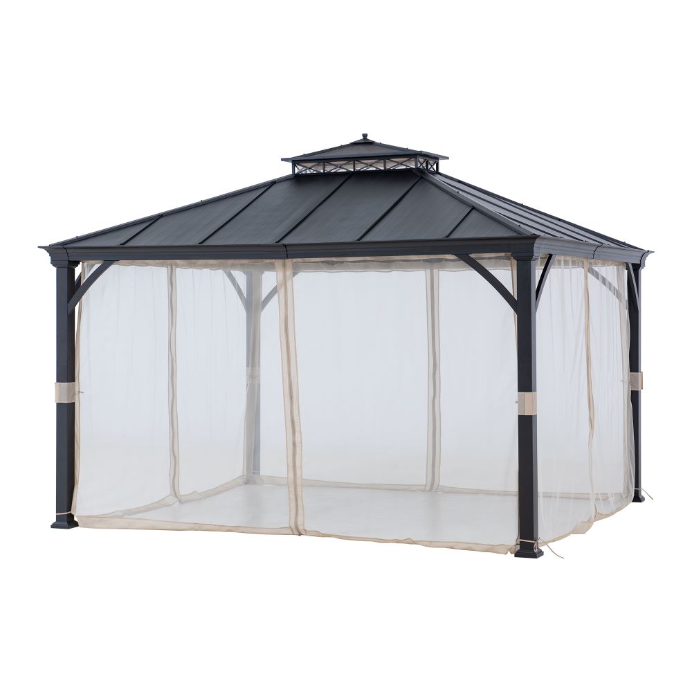SUNJOY 10x12 Steel Gazebo with 2-Tier Metal Roof and Netting.