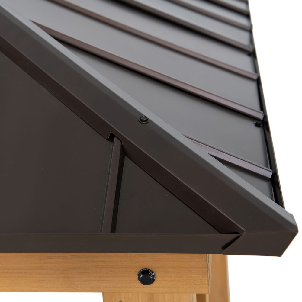 SUNJOY 9x9 Cedar Gazebo with Brown Metal Roof and Ceiling Hook