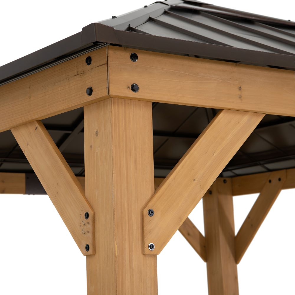 SUNJOY 9x9 Cedar Gazebo with Brown Metal Roof and Ceiling Hook