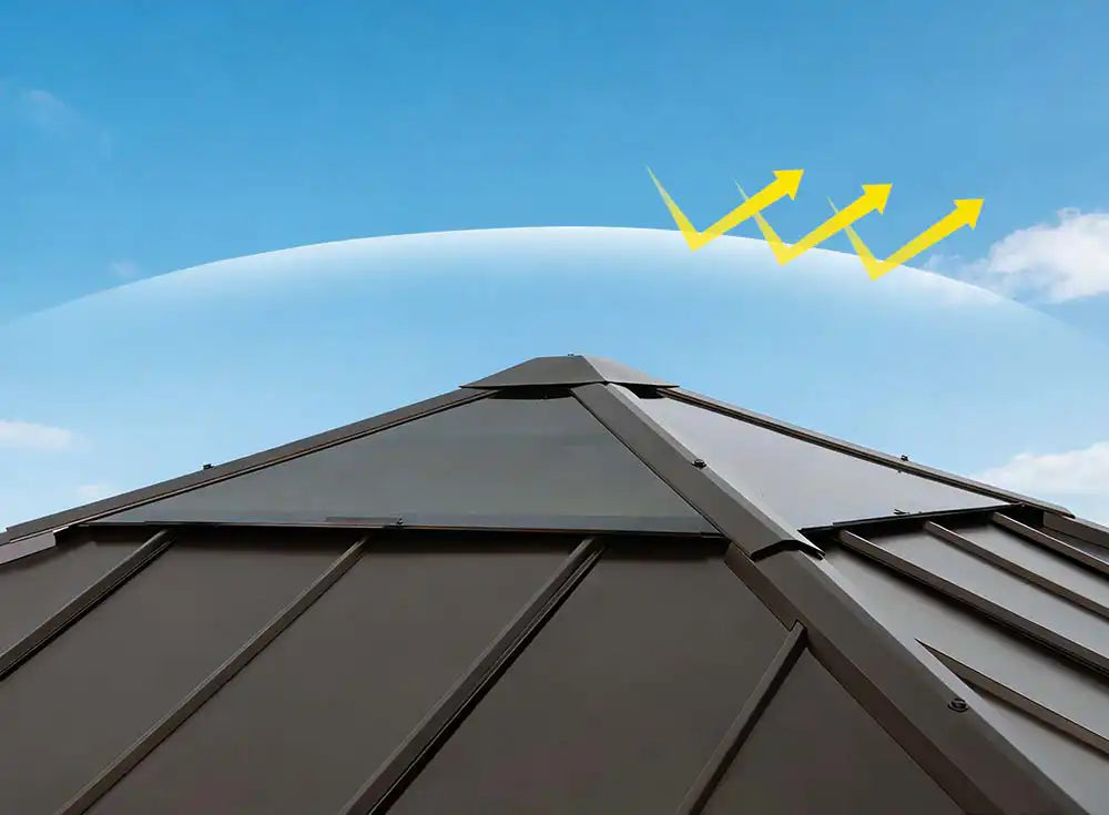 SUNJOY 9x9 Cedar Gazebo with Brown Metal Roof and Ceiling Hook