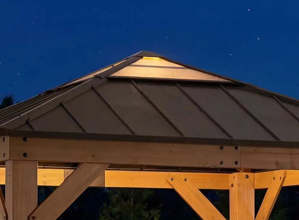 SUNJOY 9x9 Cedar Gazebo with Brown Metal Roof and Ceiling Hook