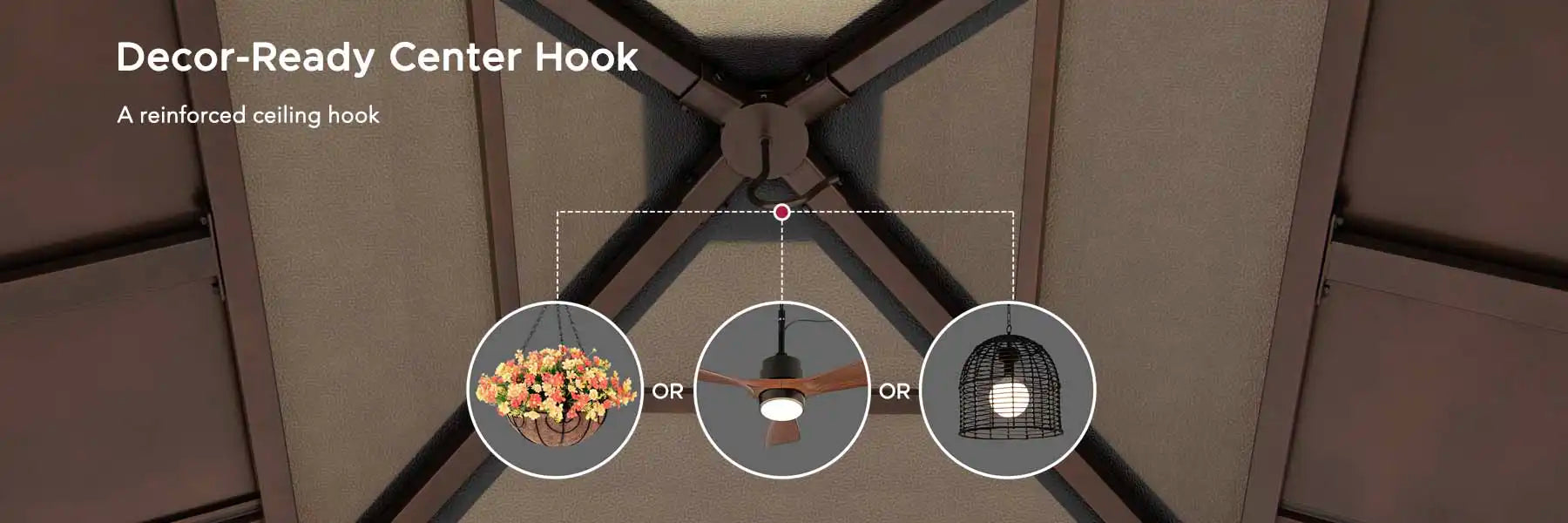 SUNJOY 9x9 Cedar Gazebo with Brown Metal Roof and Ceiling Hook