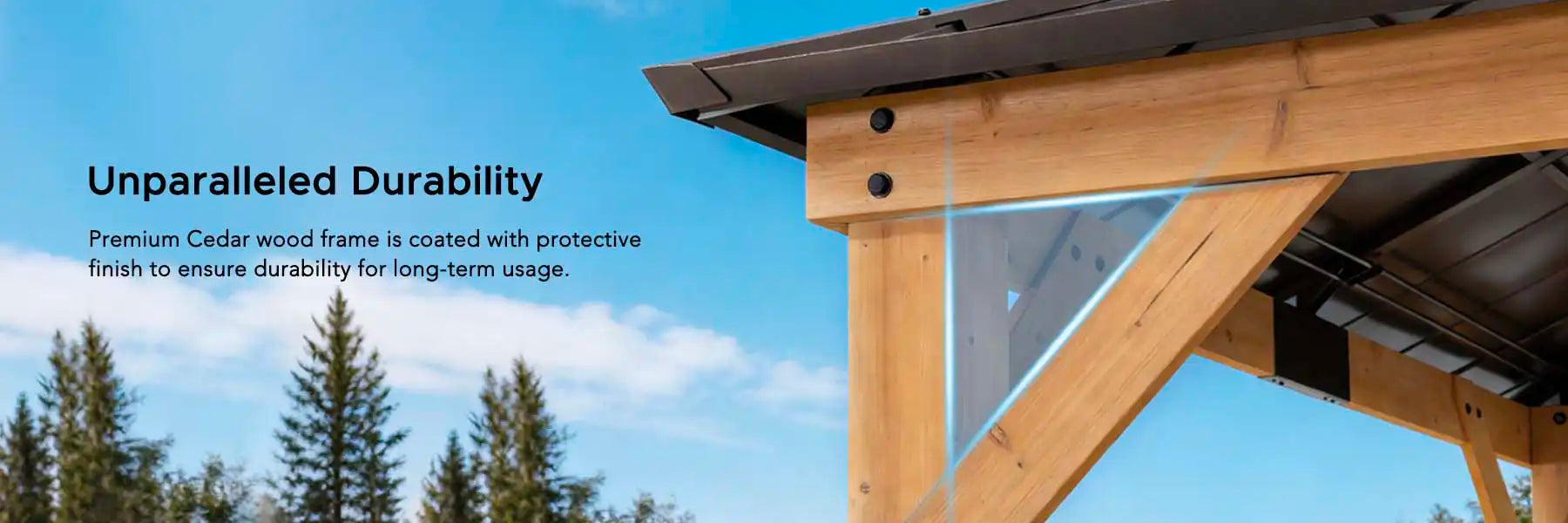 SUNJOY 9x9 Cedar Gazebo with Brown Metal Roof and Ceiling Hook