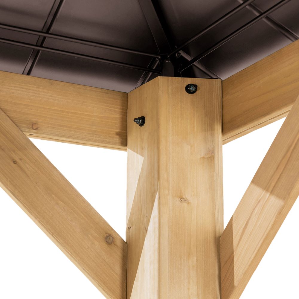 SUNJOY 11x11 Small Outdoor Wooden Gazebo with Metal Roof and Skylight