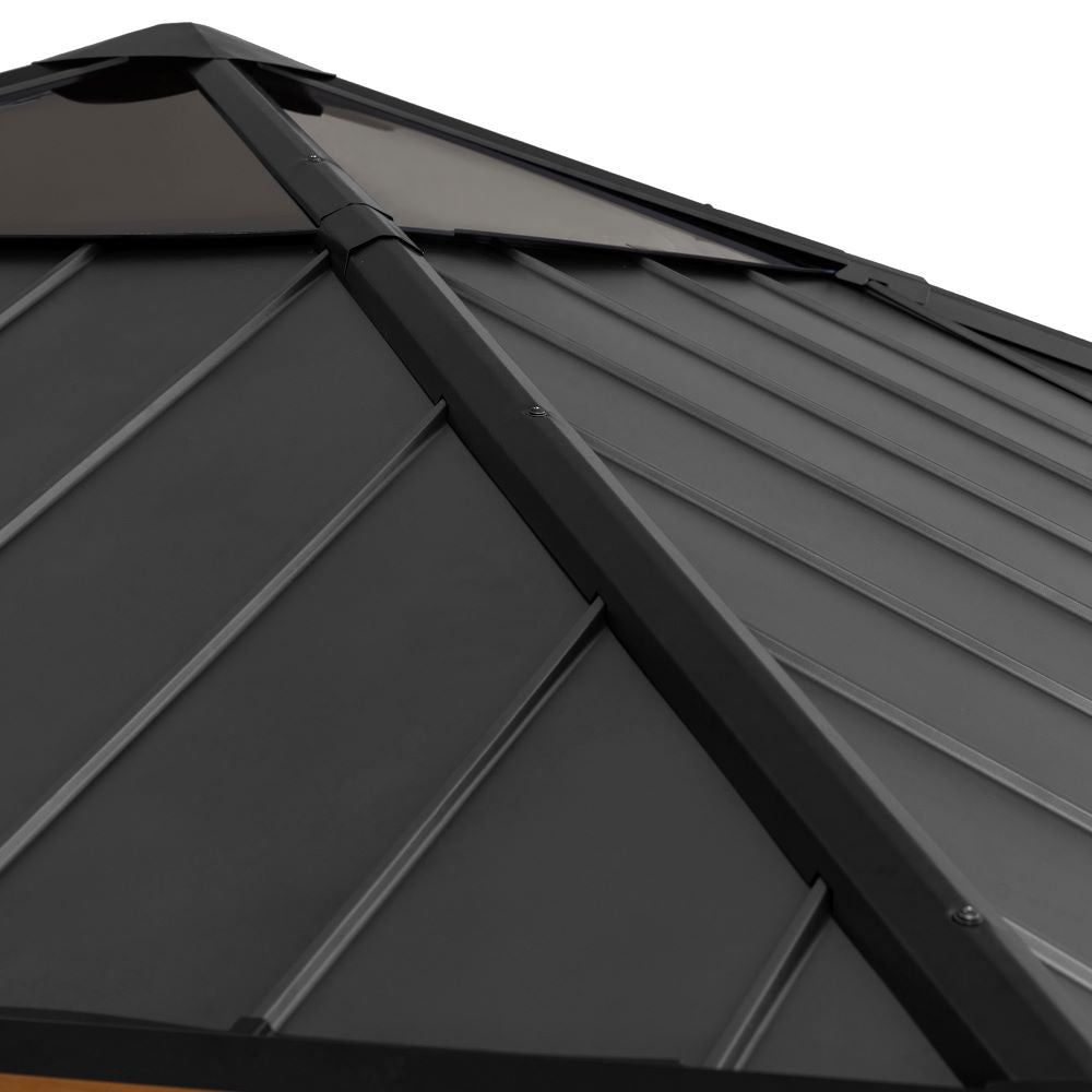 SUNJOY 11x11 Small Outdoor Wooden Gazebo with Metal Roof and Skylight