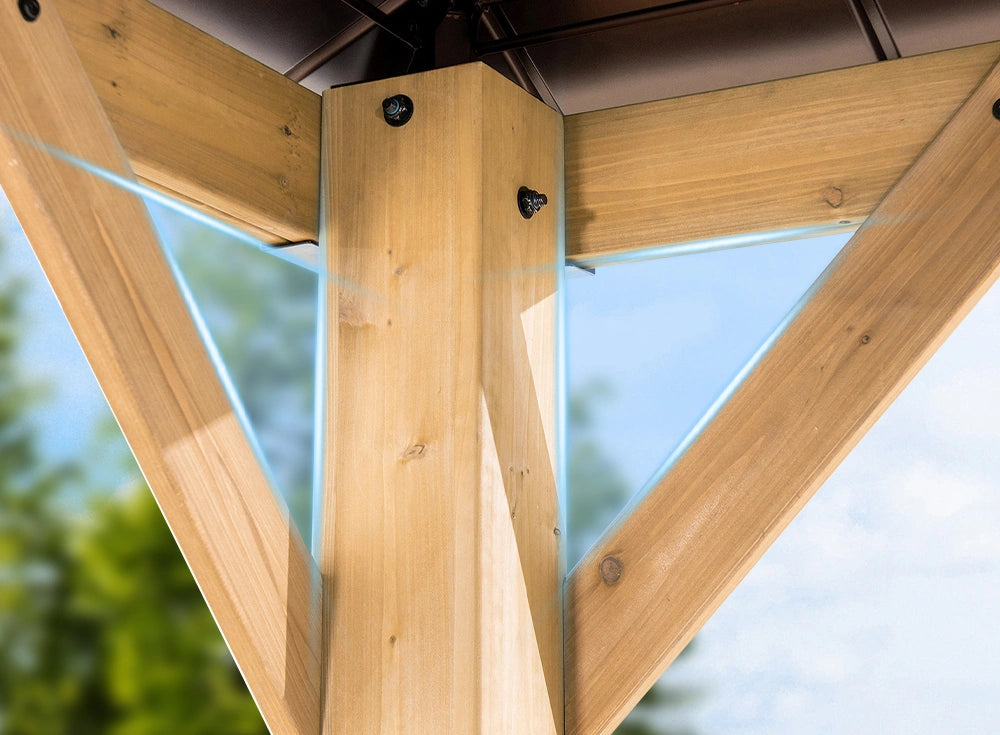 SUNJOY 11x11 Small Outdoor Wooden Gazebo with Metal Roof and Skylight
