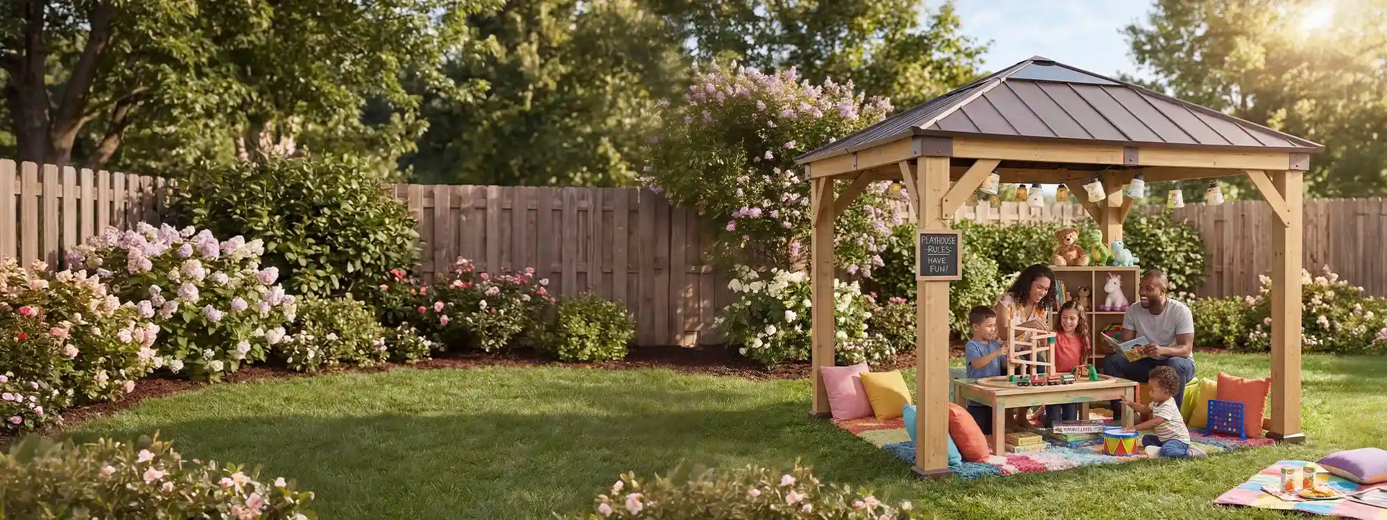 SUNJOY 11x11 Small Outdoor Wooden Gazebo with Metal Roof and Skylight