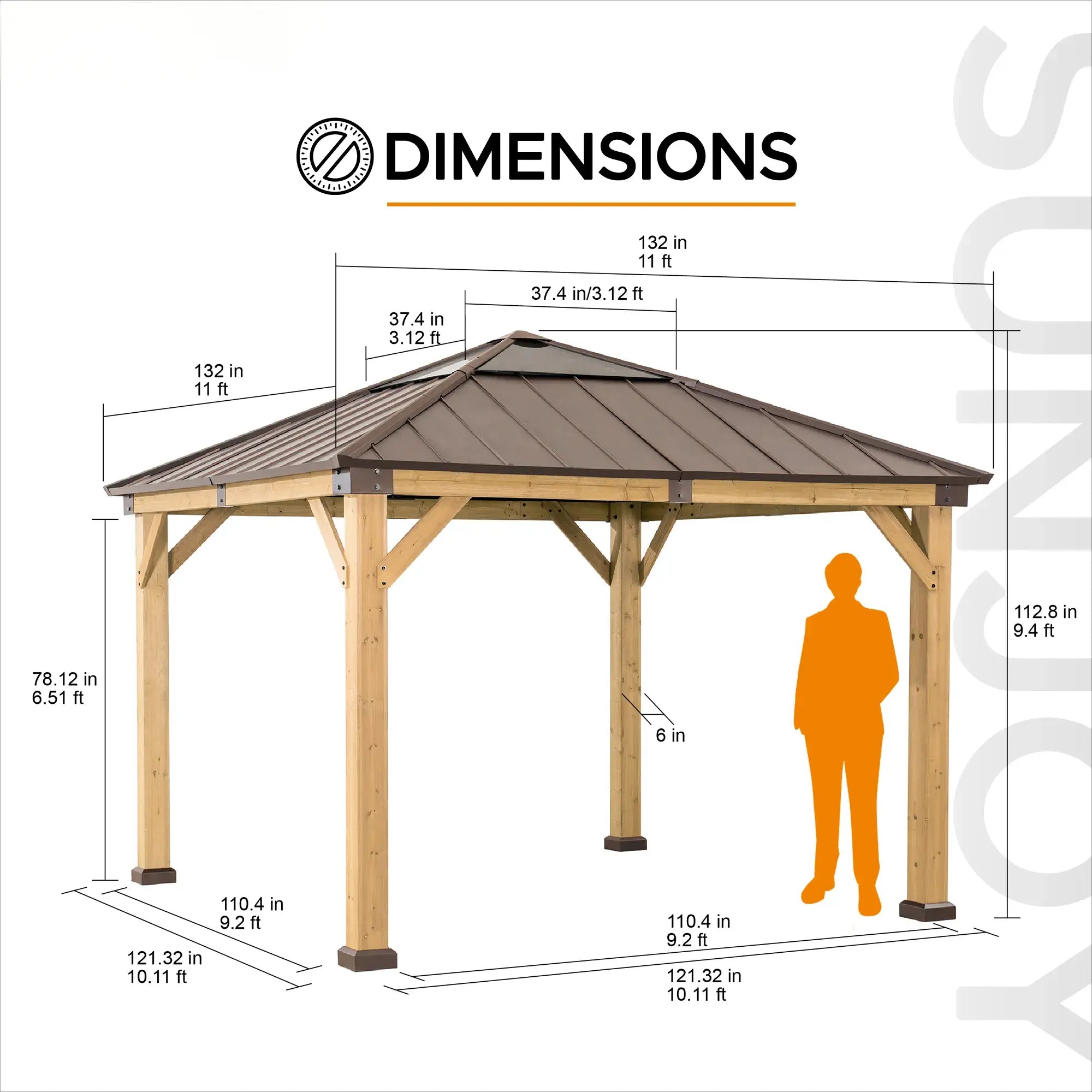 SUNJOY 11x11 Small Outdoor Wooden Gazebo with Metal Roof and Skylight