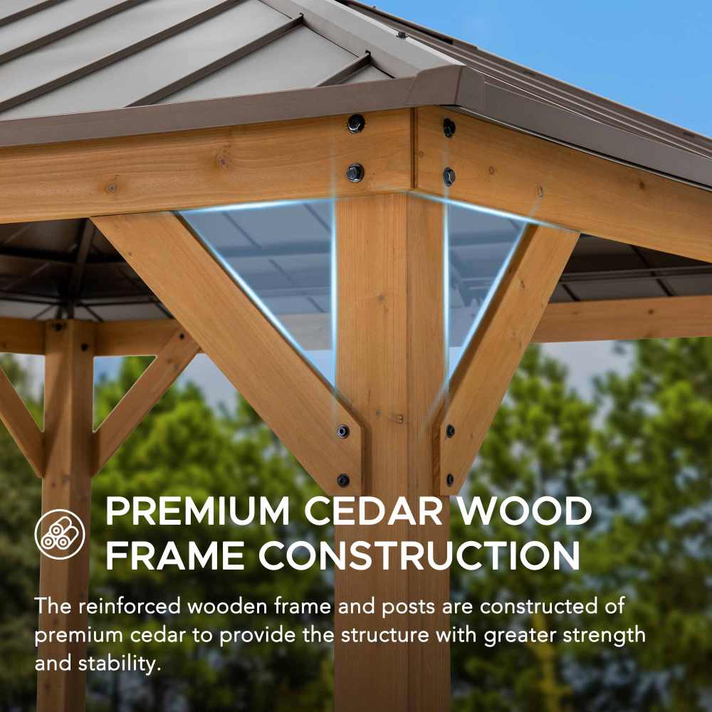 SUNJOY 11x11 Hip Roof Wooden Gazebo with Polycarbonate Skylight.