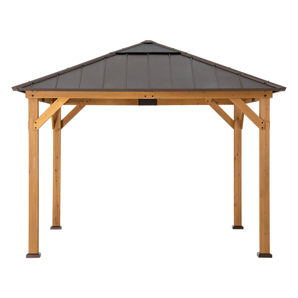 SUNJOY 11x11 Hip Roof Wooden Gazebo with Polycarbonate Skylight.