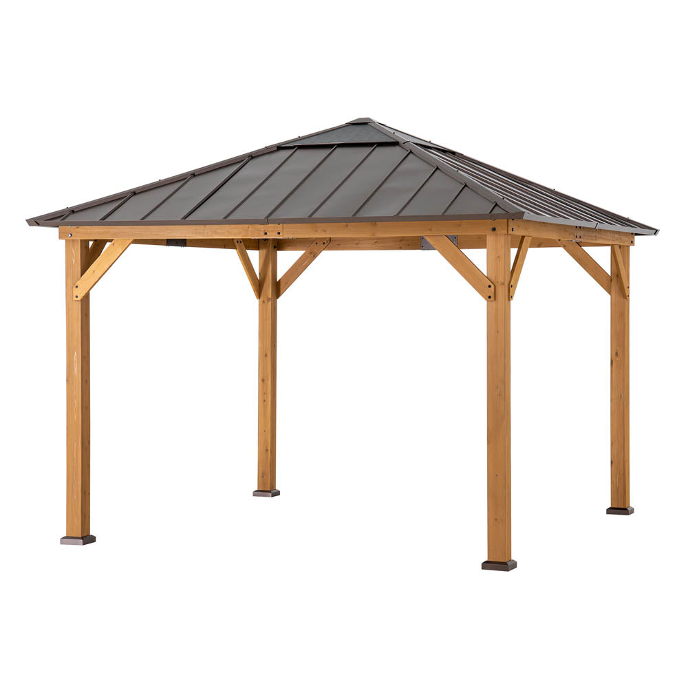 SUNJOY 11x11 Hip Roof Wooden Gazebo with Polycarbonate Skylight.