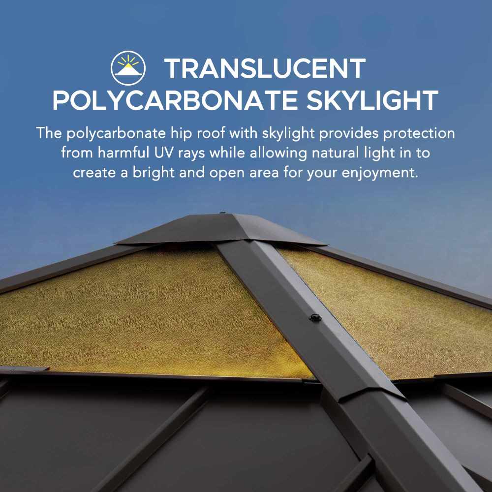 SUNJOY 11x11 Hip Roof Wooden Gazebo with Polycarbonate Skylight.