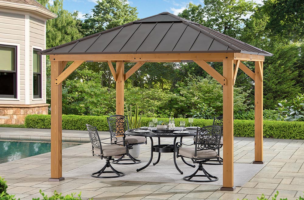 SUNJOY 11x11 Hip Roof Wooden Gazebo with Polycarbonate Skylight