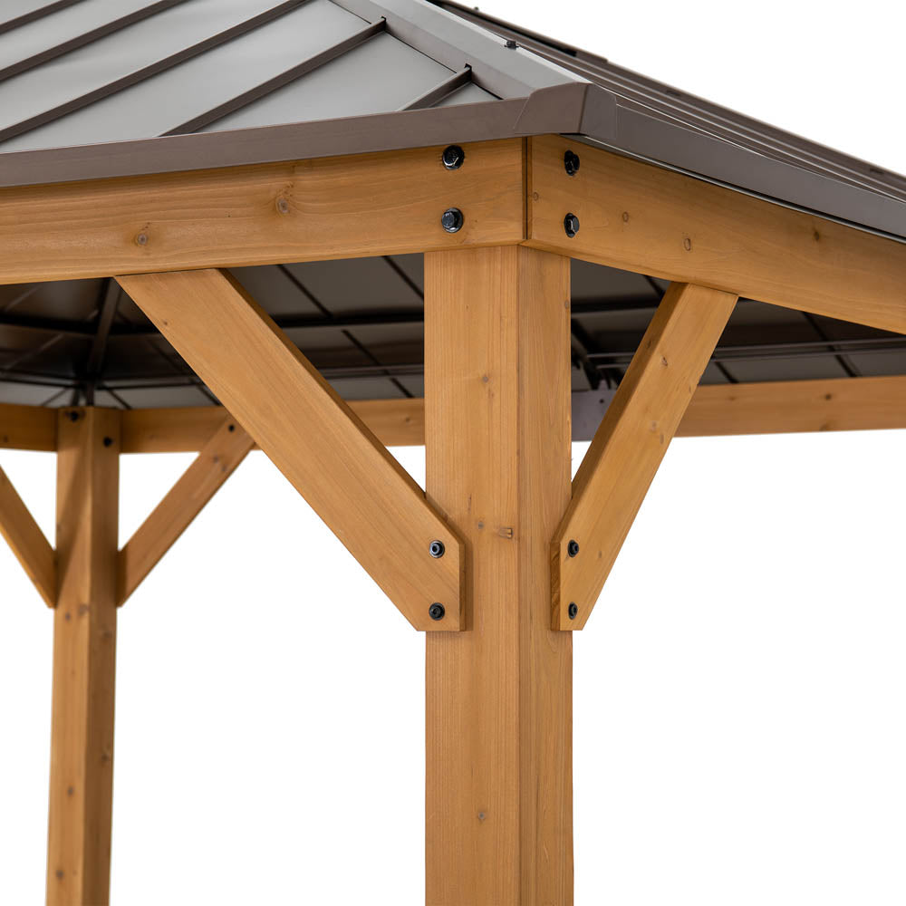 SUNJOY 11x11 Hip Roof Wooden Gazebo with Polycarbonate Skylight