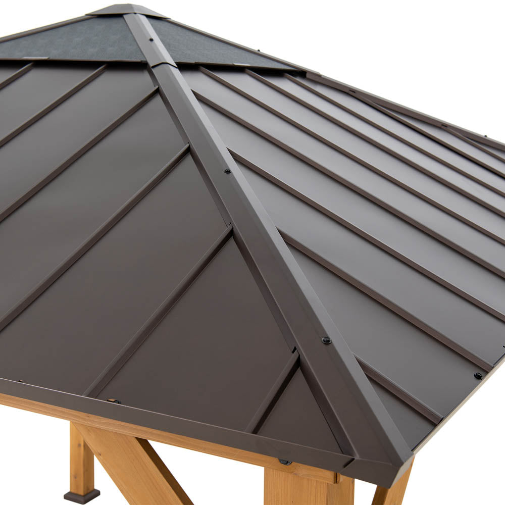 SUNJOY 11x11 Hip Roof Wooden Gazebo with Polycarbonate Skylight