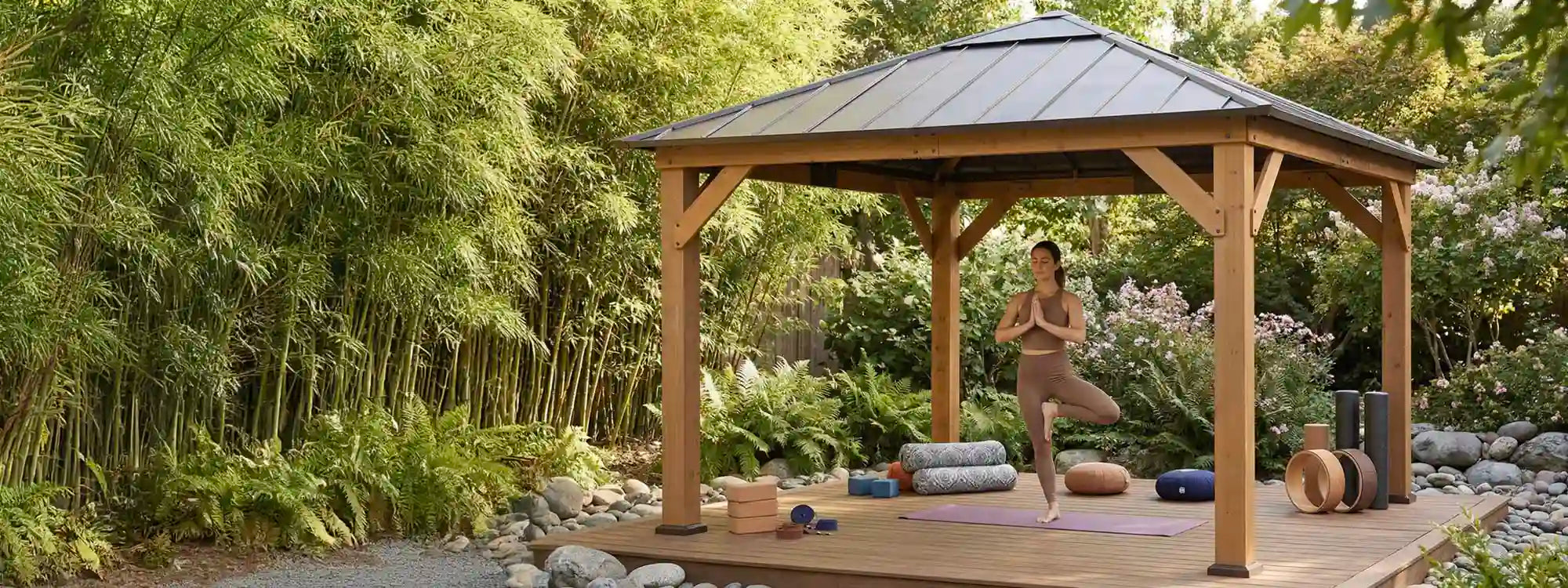 SUNJOY 11x11 Hip Roof Wooden Gazebo with Polycarbonate Skylight