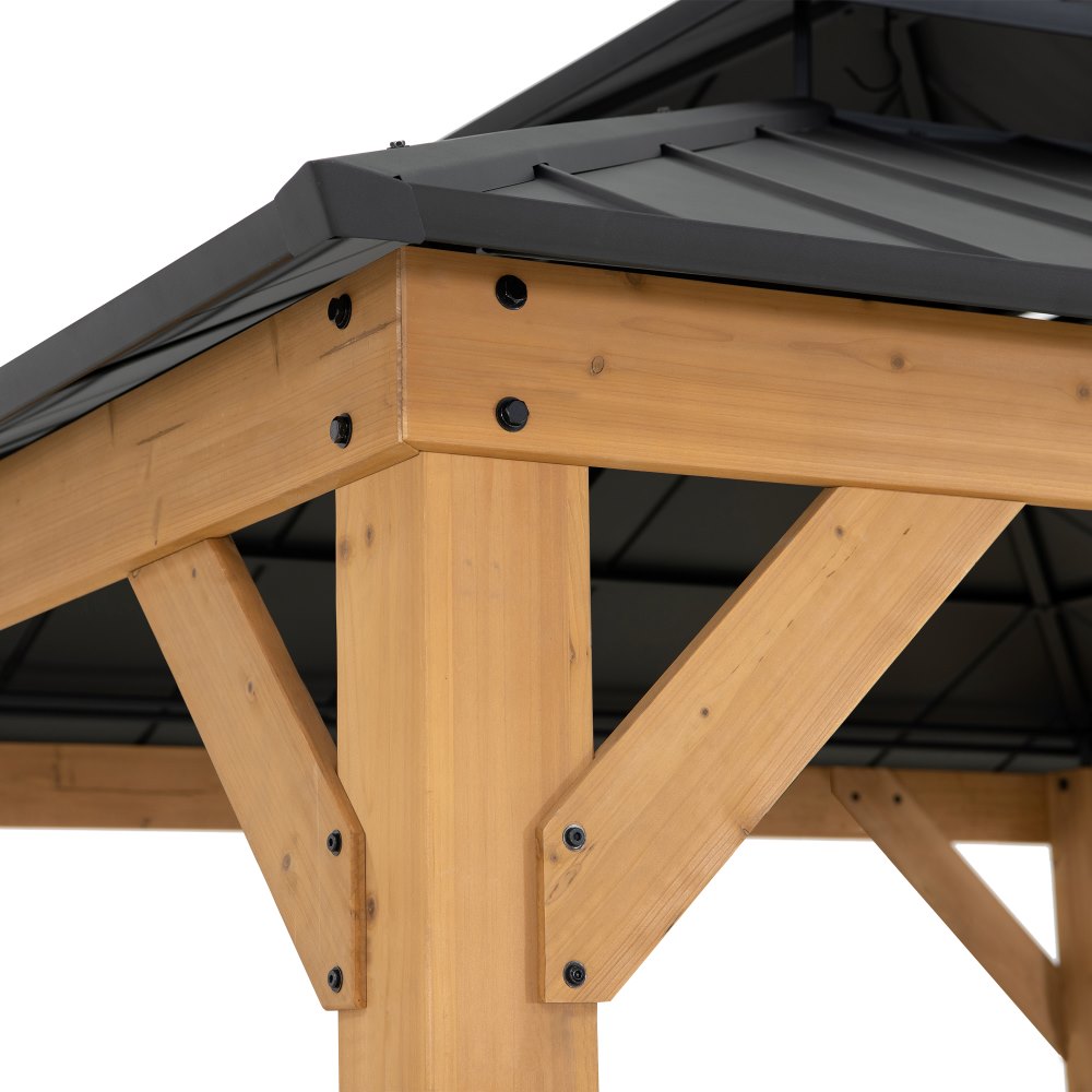 SUNJOY 11x11 Wooden Frame Backyard Hardtop Gazebo with Ceiling Hook