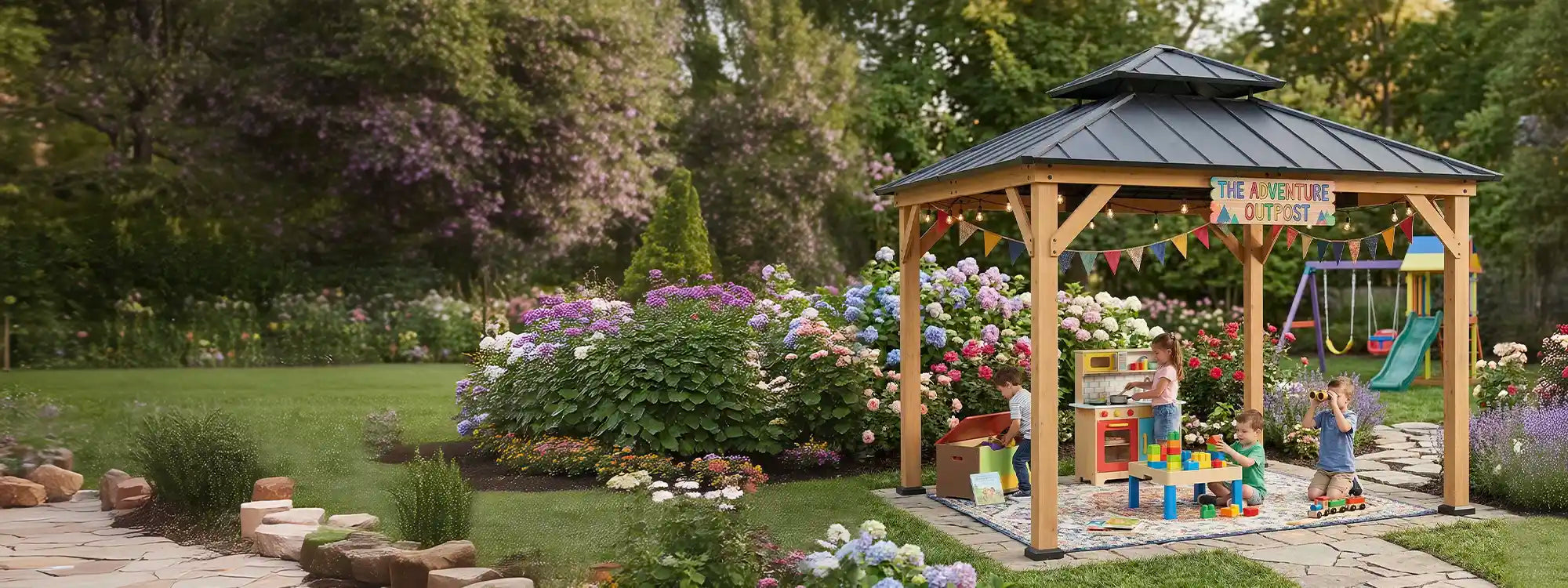 SUNJOY 11x11 Wooden Frame Backyard Hardtop Gazebo with Ceiling Hook - Upgrade Natural Cedar