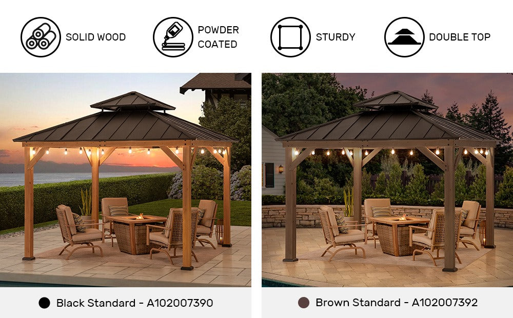 SUNJOY 11x11 Wooden Frame Backyard Hardtop Gazebo with Ceiling Hook