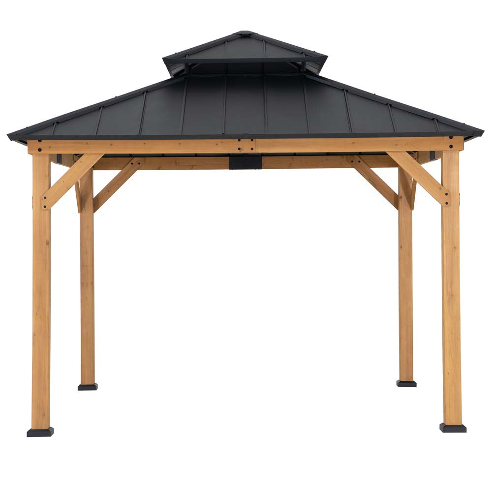 SUNJOY 11x11 Wooden Frame Backyard Hardtop Gazebo with Ceiling Hook.