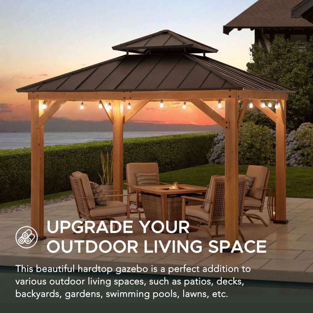 SUNJOY 11x11 Wooden Frame Backyard Hardtop Gazebo with Ceiling Hook.
