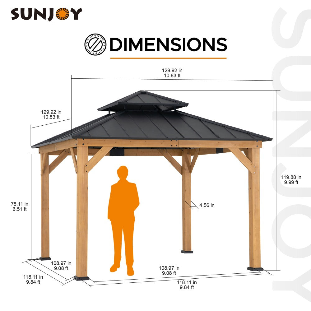 SUNJOY 11x11 Wooden Frame Backyard Hardtop Gazebo with Ceiling Hook.