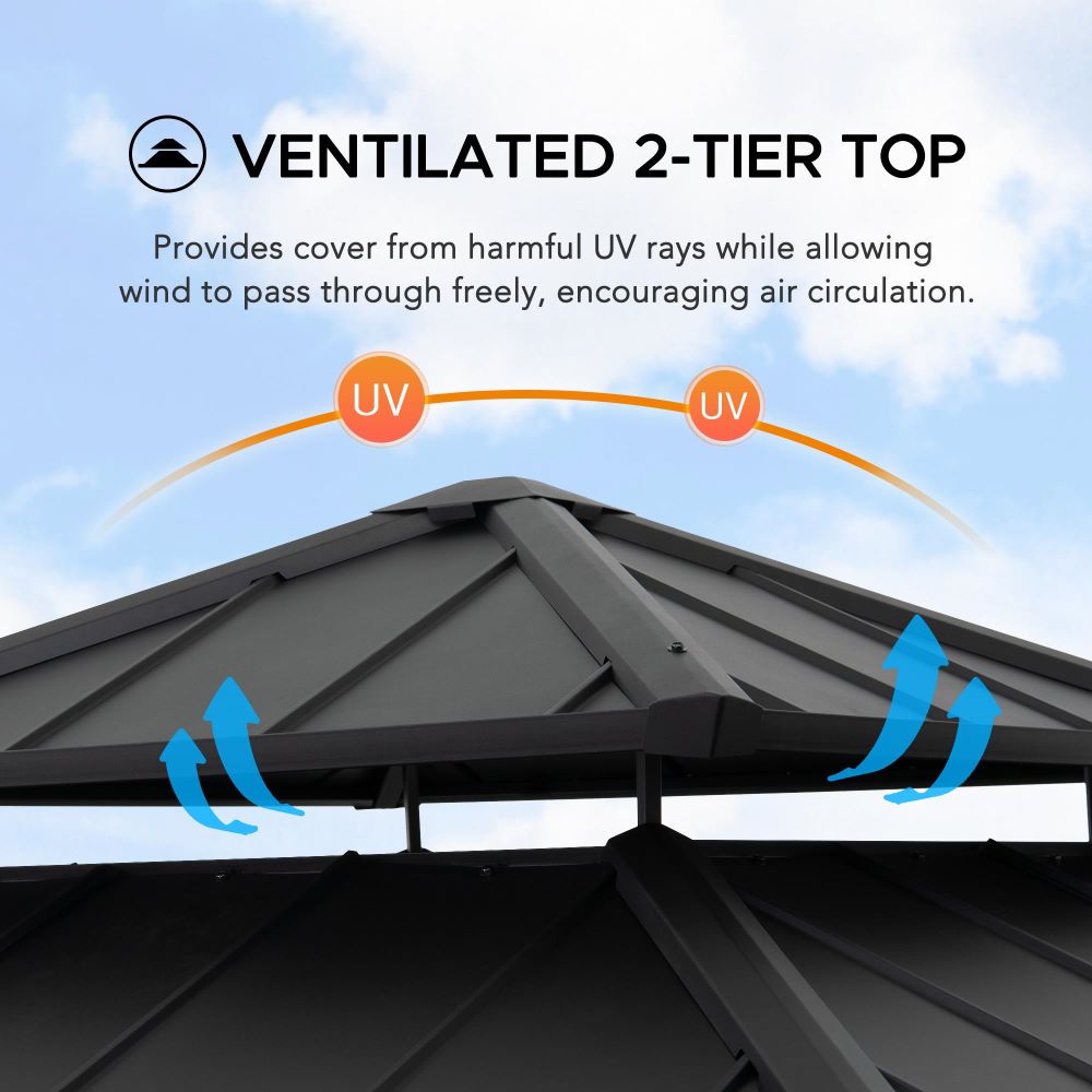 SUNJOY 11x11 Wooden Frame Backyard Hardtop Gazebo with Ceiling Hook.