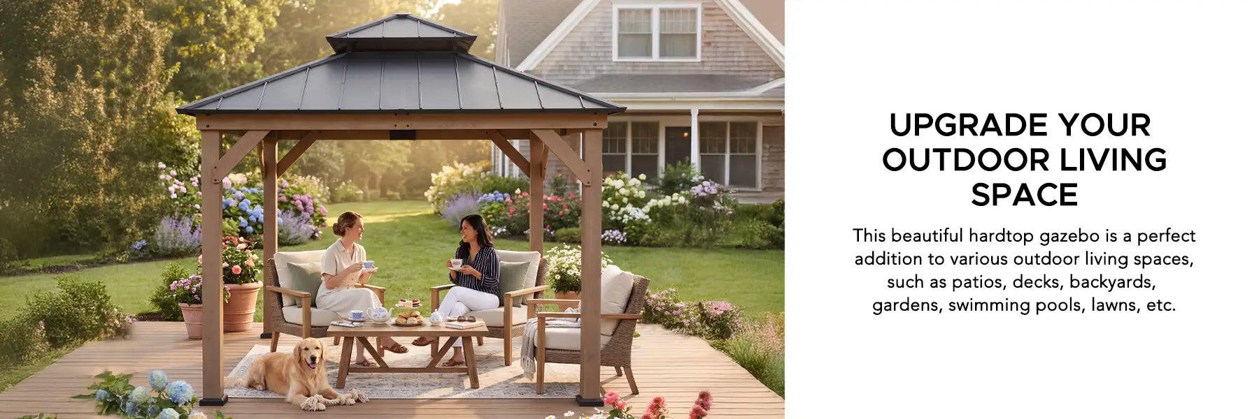 SUNJOY 11x11 Wooden Frame Backyard Hardtop Gazebo with Ceiling Hook - Upgrade Weathered Cedar