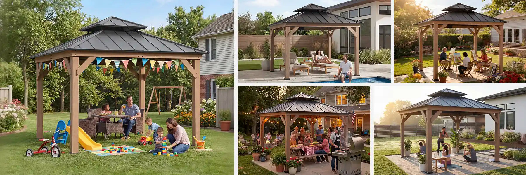 SUNJOY 11x11 Wooden Frame Backyard Hardtop Gazebo with Ceiling Hook - Upgrade Weathered Cedar